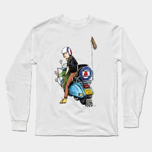 Retro Scooter, Classic Scooter, Scooterist, Scootering, Scooter Rider, Mod Art Long Sleeve T-Shirt